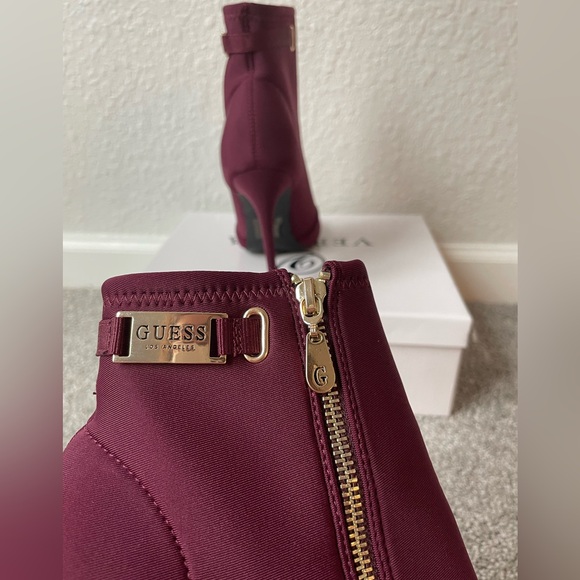 NWOT Guess Peep Toe Heel Boots | Maroon - Picture 4 of 7